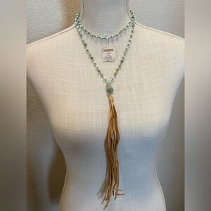 Blue Opal Leather Tassel Necklace
